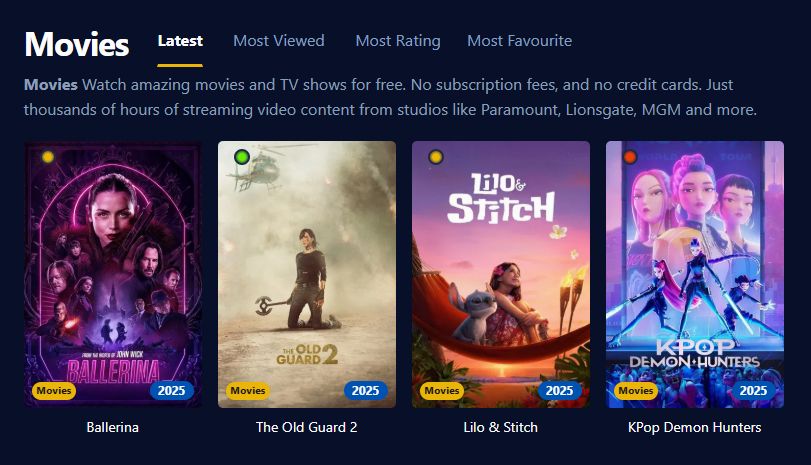 Screenshot showing Cinego user interface